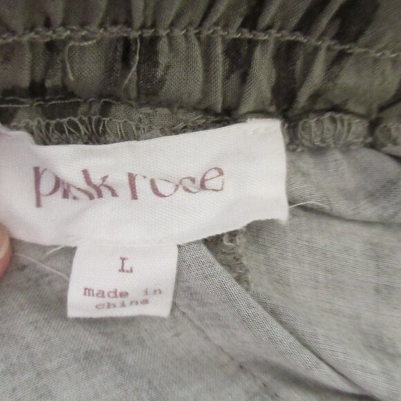 Pink Rose Jogger Pants L Green Leopard Print High Waisted Rise Ankle Crop - Picture 5 of 6